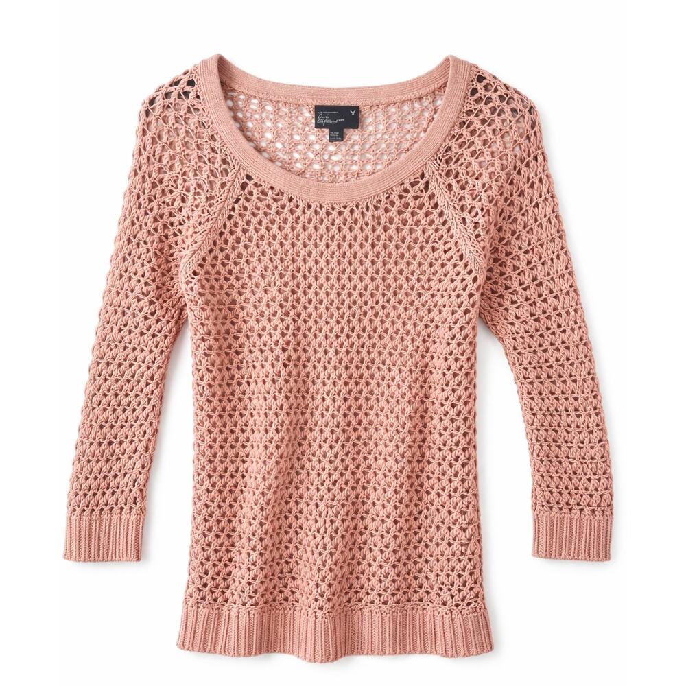 American Eagle Crochet Sweater XL Pink Open Knit Lightweight Pullover - Picture 2 of 10